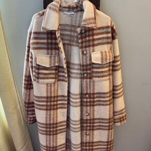 Polagram Cream and Brown Plaid Teddy Jacket